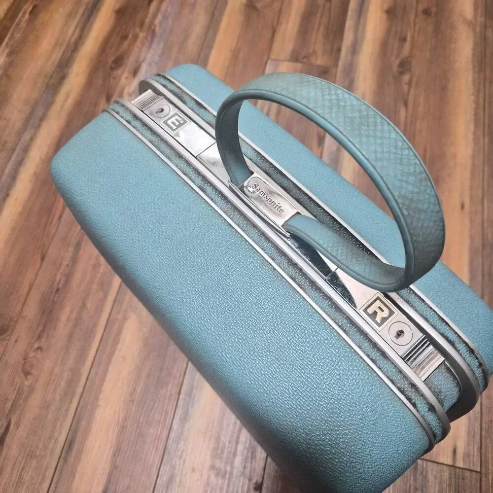 Vintage Samsonite Honeymoon Strap Square Blue Luggage: Unique Fun Statement